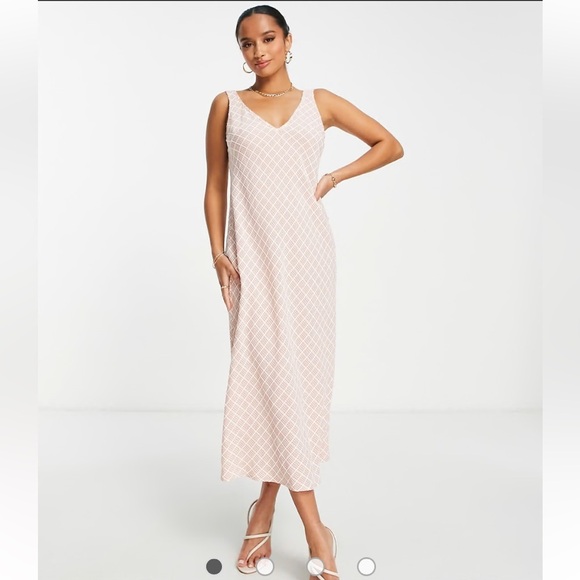 Flounce London Midi Cami Dress in Pink and White Check - Picture 7 of 11